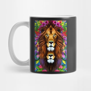 Colorful Lion with flowers surrealist impressionist style Chambala paradise Mug